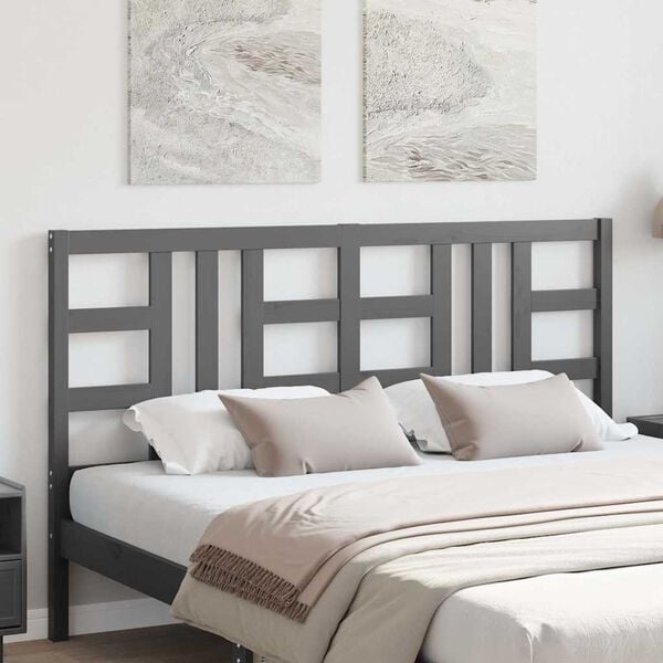 vidaXL Bed Headboard Grey 146x4x100 cm Solid Wood Pine