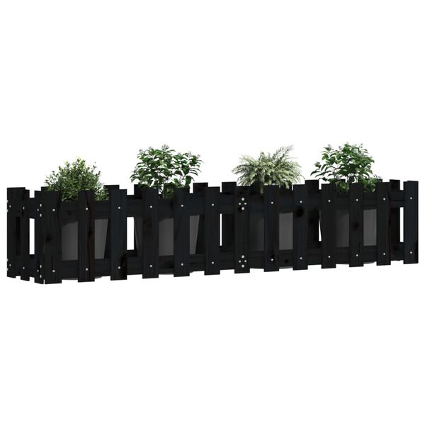 vidaXL Garden Raised Bed with Fence Design Black 150x30x30 cm Solid Wood Pine
