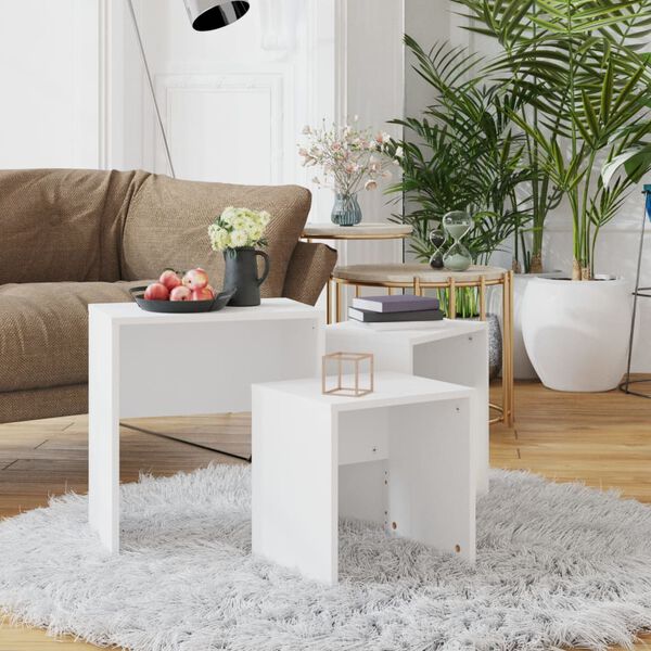vidaXL Nesting Coffee Tables 3 pcs White Engineered Wood