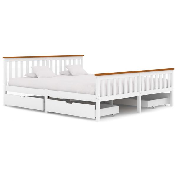 vidaXL Bed Frame without Mattress White Solid Pine Wood 180x200 cm Super King
