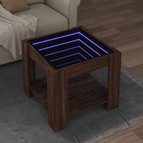 vidaXL Coffee Table with LED Brown Oak 53x53x45 cm Engineered Wood