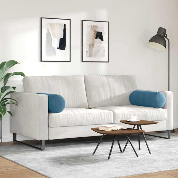 vidaXL Bolster Pillows 2 pcs Blue Ø 25 x 70 cm Corduroy Fabric