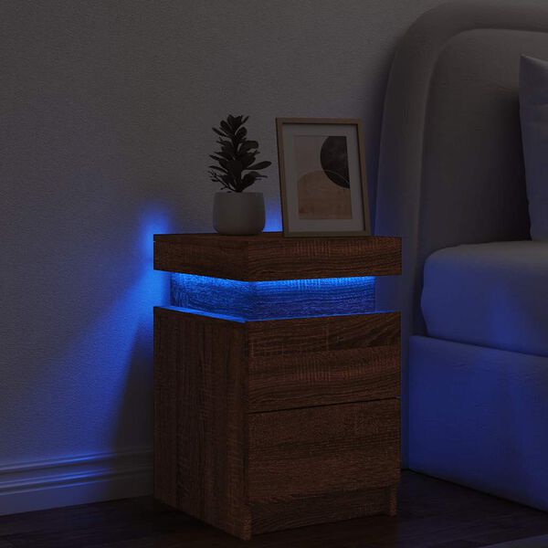 vidaXL Bedside Cabinet with LED Lights Brown Oak 35x39x55 cm
