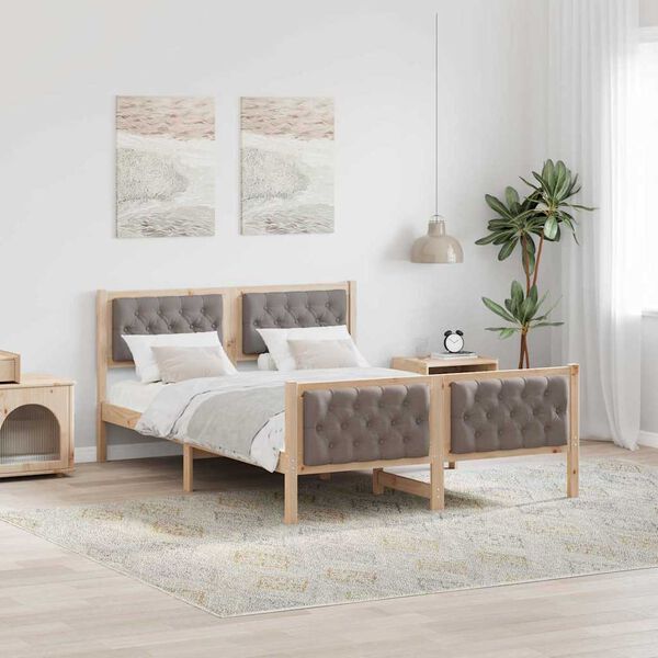 vidaXL Bed Frame with Headboard Taupe 150 x 200 cm Solid Pine Wood