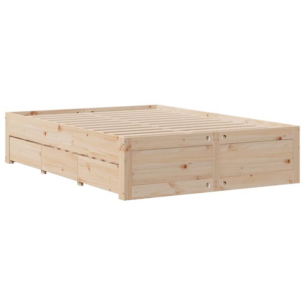 vidaXL Bed Frame without Mattress with Drawers 150x200 cm King Size Solid Wood Pine
