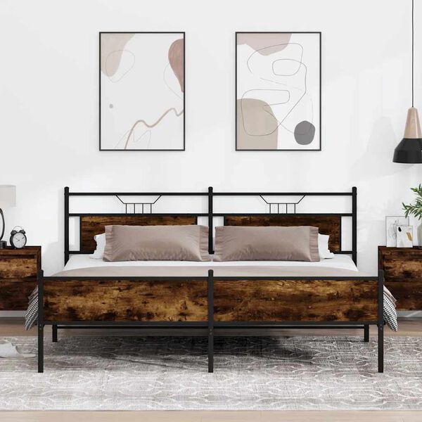 vidaXL Metal Bed Frame without Mattress Smoked Oak 193x201 cm