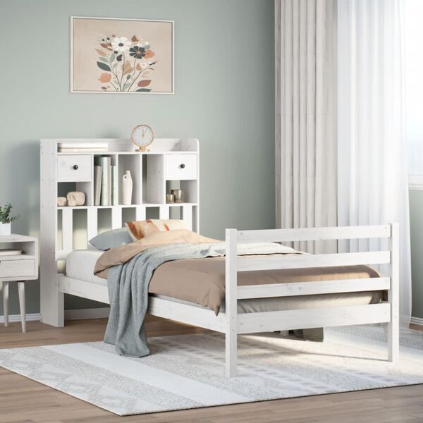 vidaXL Bookcase Bed without Mattress White 90x200 cm Solid Wood Pine