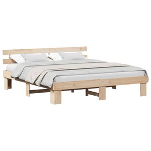 vidaXL Bed Frame with Headboard Natural 200 x 200 cm Solid Pine Wood