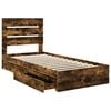 vidaXL Storage Bed with Drawer Smoked Oak 90 x 190 cm Engineered Wood
