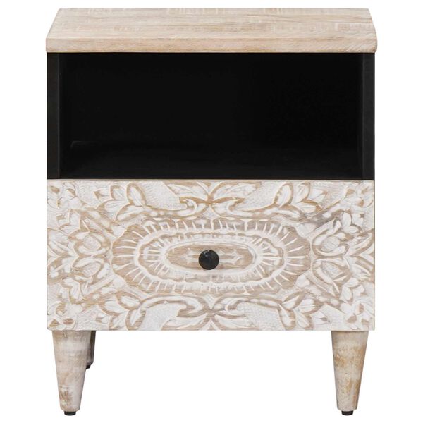 vidaXL Bed cabinet with Drawer White 40 x 33 x 46 cm Solid Mango Wood