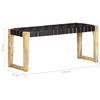 vidaXL Bench 110 cm Black Real Leather and Solid Mango Wood
