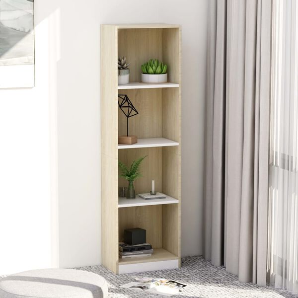vidaXL 4-Tier Book Cabinet White and Sonoma Oak 40x24x142 cm Engineered Wood