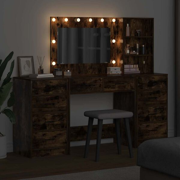 vidaXL Dressing Table with Drawer 3 pcs Smoked Oak Engineered Wood