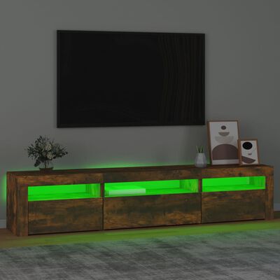 vidaXL TV Cabinet with LED Lights Smoked Oak 195x35x40 cm