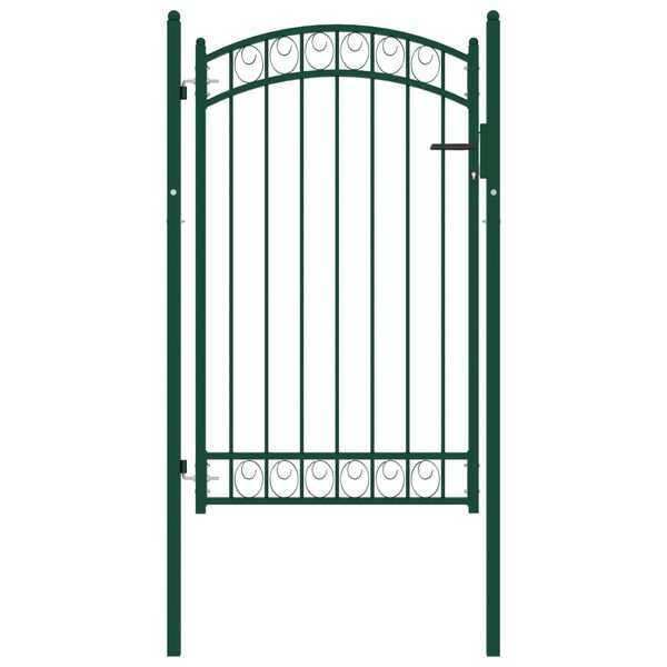 vidaXL Fence Gate with Arched Top Steel 100x150 cm Green