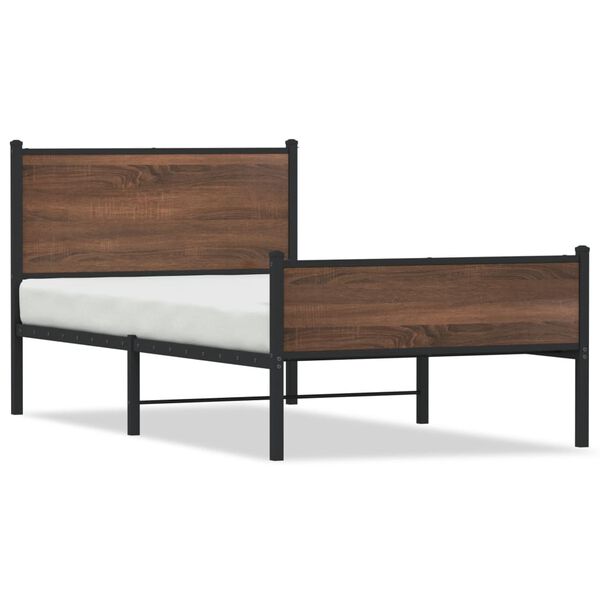 vidaXL Metal Bed Frame without Mattress Brown Oak 100x190 cm