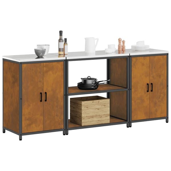 vidaXL Kitchen Storage Set with Shelf 3 pcs Rusty Weathering Steel