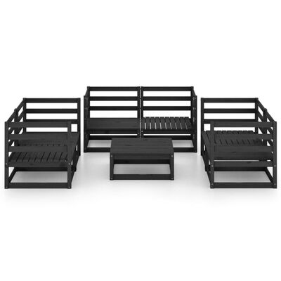 vidaXL 7 Piece Garden Lounge Set Black Solid Pinewood