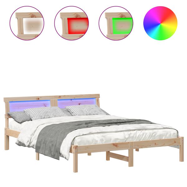 vidaXL Bed Frame with Headboard Brown 140 x 200 cm Solid Pine Wood