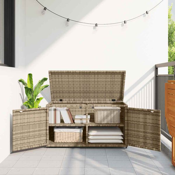 vidaXL Garden Storage Cabinet Beige 110x55x60.5 cm Poly Rattan