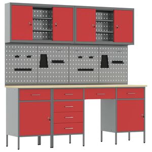vidaXL Work Cabinet with Drawer 10 pcs Red Engineered Wood and Steel