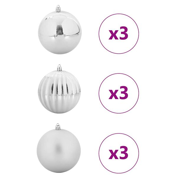 vidaXL Christmas Bauble Set XL 9 pcs Silver Plastic
