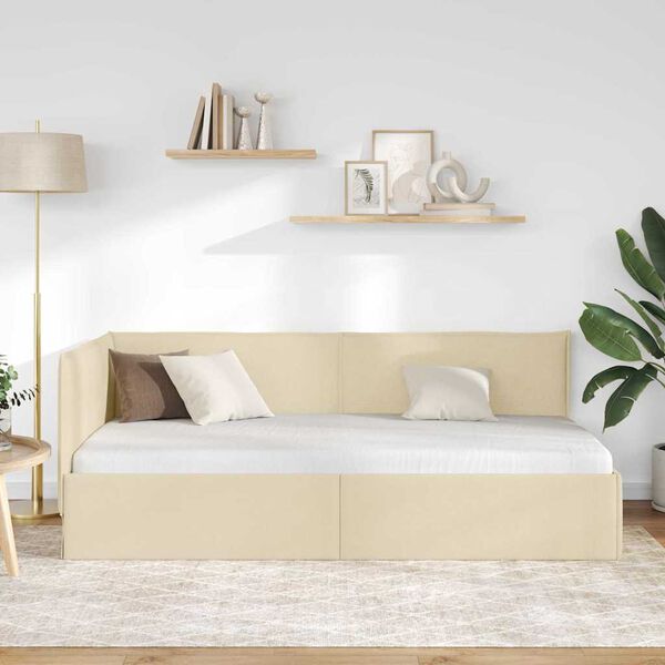 vidaXL Corner Bed Frame with Headboard Cream 100 cm x 200 cm Velvet