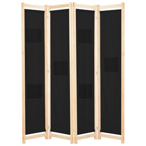 vidaXL 4-Panel Room Divider Black 160x170x4 cm Fabric