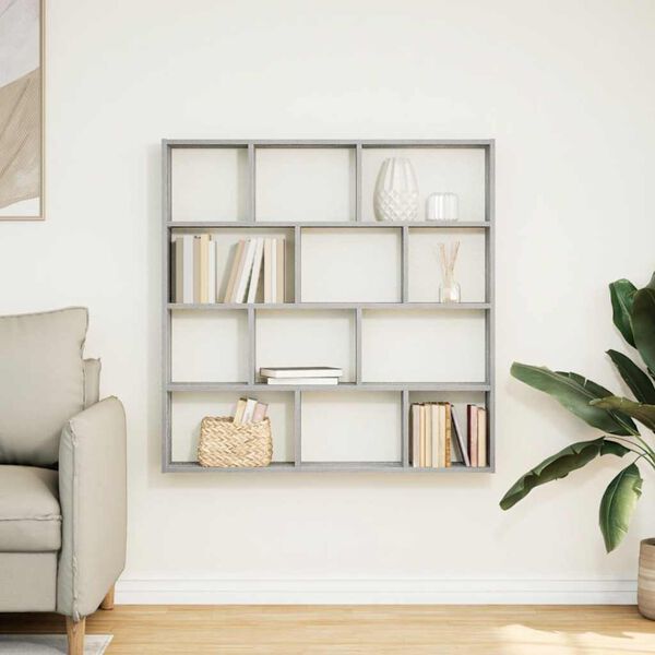 vidaXL Wall Cube Shelf 12 Compartments Grey Sonoma Engineered Wood