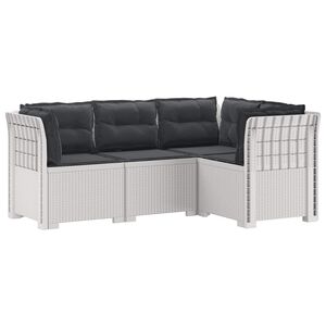 vidaXL 4-Seater Garden Sofa with Cushions Rattan Look PP White