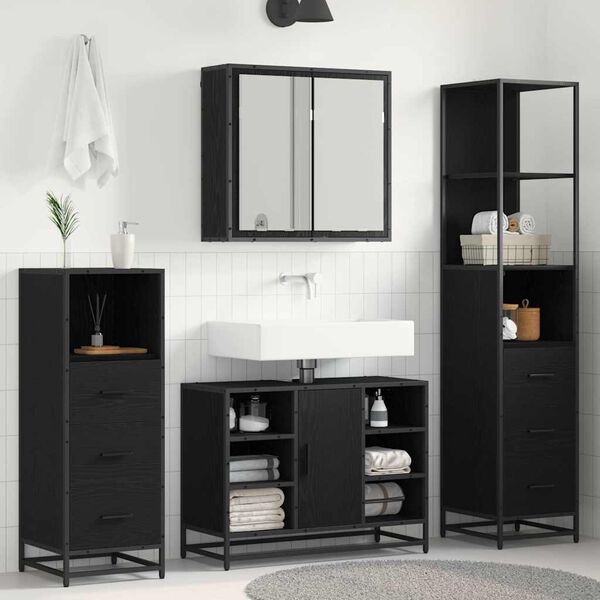 vidaXL Bathroom Furniture Set 4 pcs Black Oak Engineered Wood