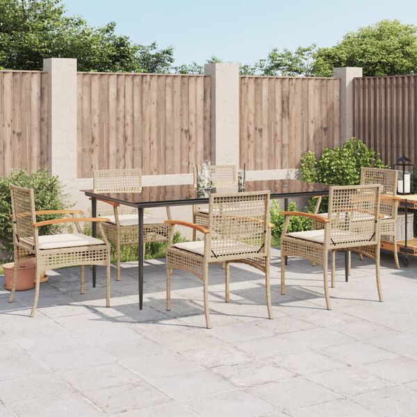 vidaXL 7 Piece Garden Dining Set with Cushions Beige Poly Rattan