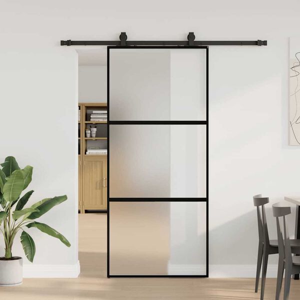 vidaXL Sliding Door with Hardware Set Black 90x205 cm Tempered Glass