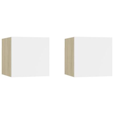 vidaXL Bedside Cabinets 2 pcs White & Sonoma Oak 30.5x30x30 cm Engineered Wood