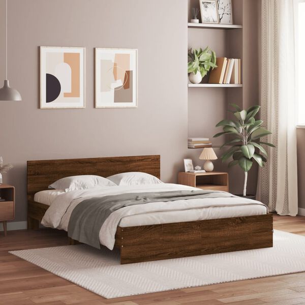 vidaXL Bed Frame with LED without Mattress Brown Oak 160x200 cm