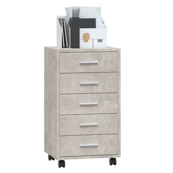 vidaXL Drawer Cabinet with Castors Concrete Grey Engineered Wood