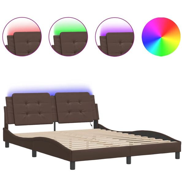 vidaXL Bed Frame with LED without Mattress "Zadar" Brown 160x200 cm