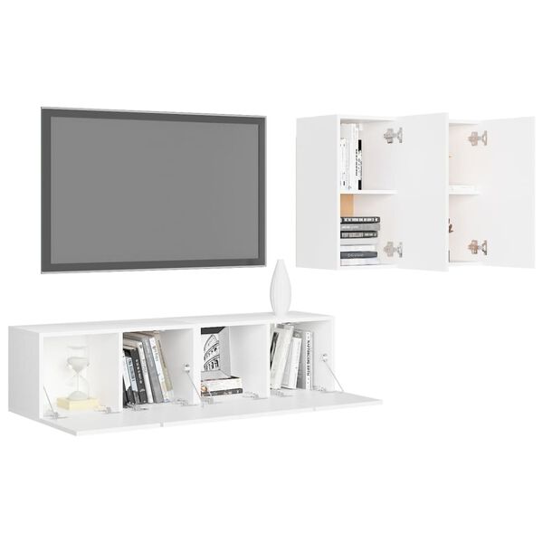 vidaXL 4 Piece TV Cabinet Set White Engineered Wood