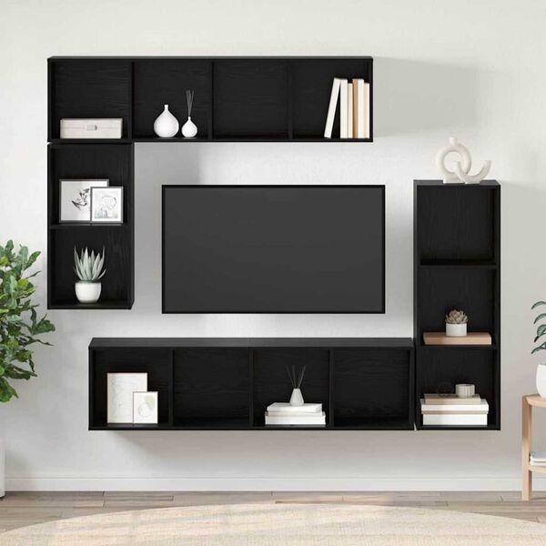 vidaXL TV Cabinet Set Wall-mounted 4 pcs Black Oak Engineered Wood