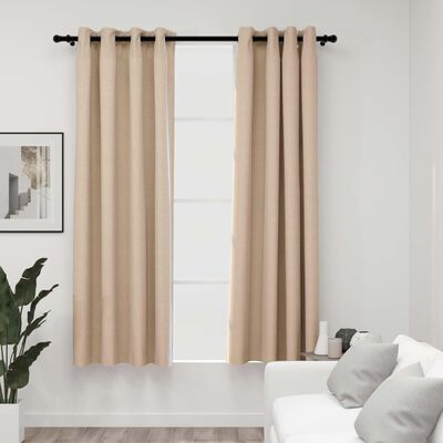vidaXL Linen-Look Blackout Curtains with Grommets 2pcs Beige 140x175cm
