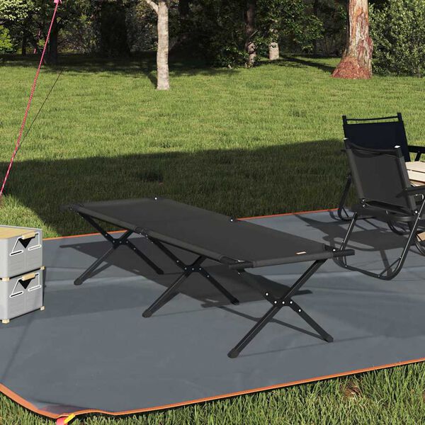 vidaXL Folding Camping Bed Folding Manual Black Oxford fabric