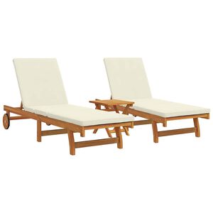 vidaXL Sun Lounger Reclining 2-person 3 pcs Brown Solid Acacia Wood