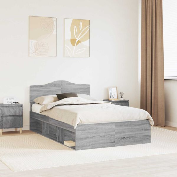 vidaXL Bed Frame Grey Sonoma 120 x 190 cm Solid Pine Wood