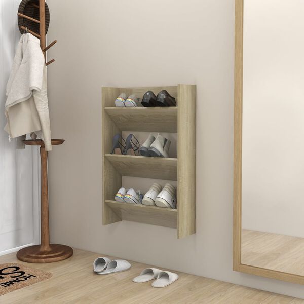vidaXL Wall Shoe Cabinet Sonoma Oak 60x18x90 cm Engineered Wood