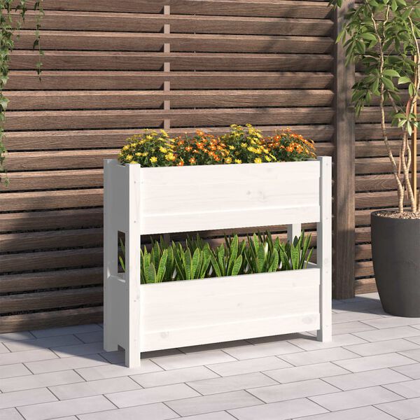 vidaXL Planter White 77x25x66 cm Solid Wood Pine