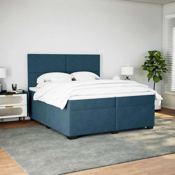 vidaXL Box Spring Bed with Mattress Blue 200x200 cm Velvet