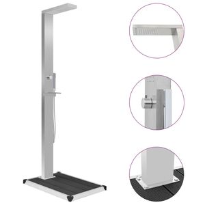 vidaXL Shower Panel | Silver | Stainless steel, WPC | Large | Outdoor Shower
