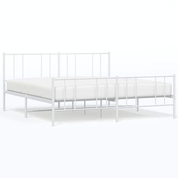 vidaXL Metal Bed Frame without Mattress with Footboard White 183x213cm