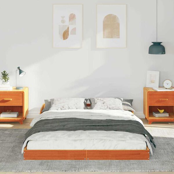 vidaXL Bed Frame Wax Brown 135 x 190 cm Solid Pine Wood