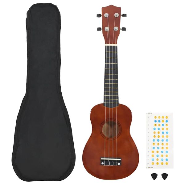 vidaXL Soprano Ukulele Set with Bag for Kids Dark Wood 21"